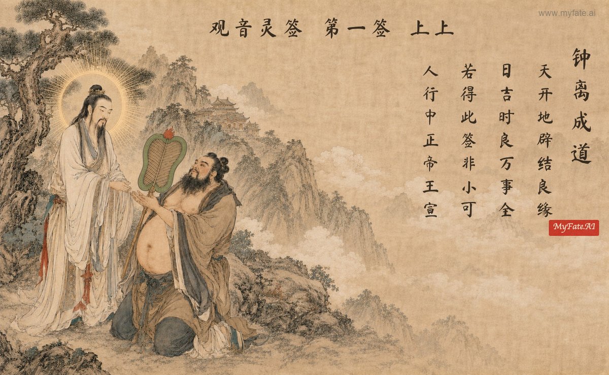 종리권이 득도하다 — 전고 삽화(중국어 제자 포함)