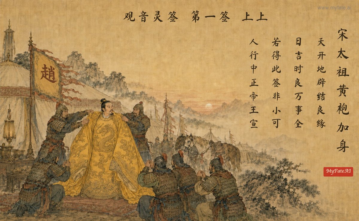 송 태조가 황포를 입고 즉위하다 — 전고 삽화(중국어 제자 포함)