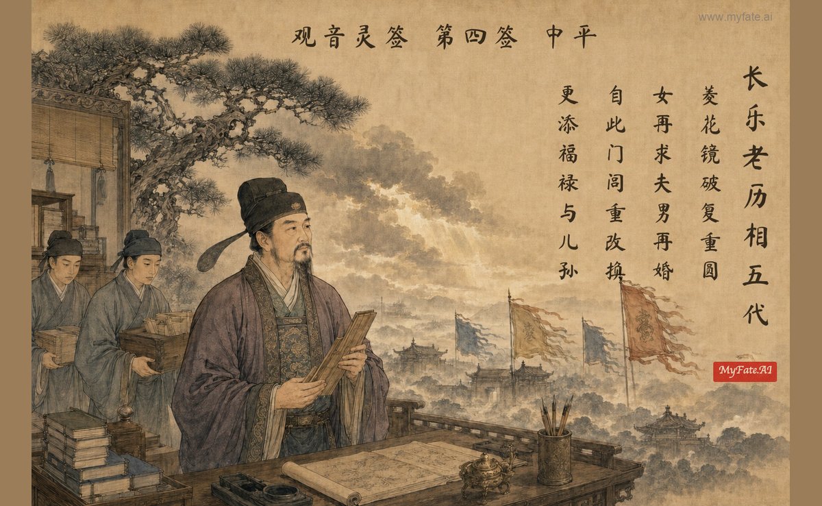 長楽老、五代にわたり宰相を務める — 典故の挿絵（中国語の題字入り）
