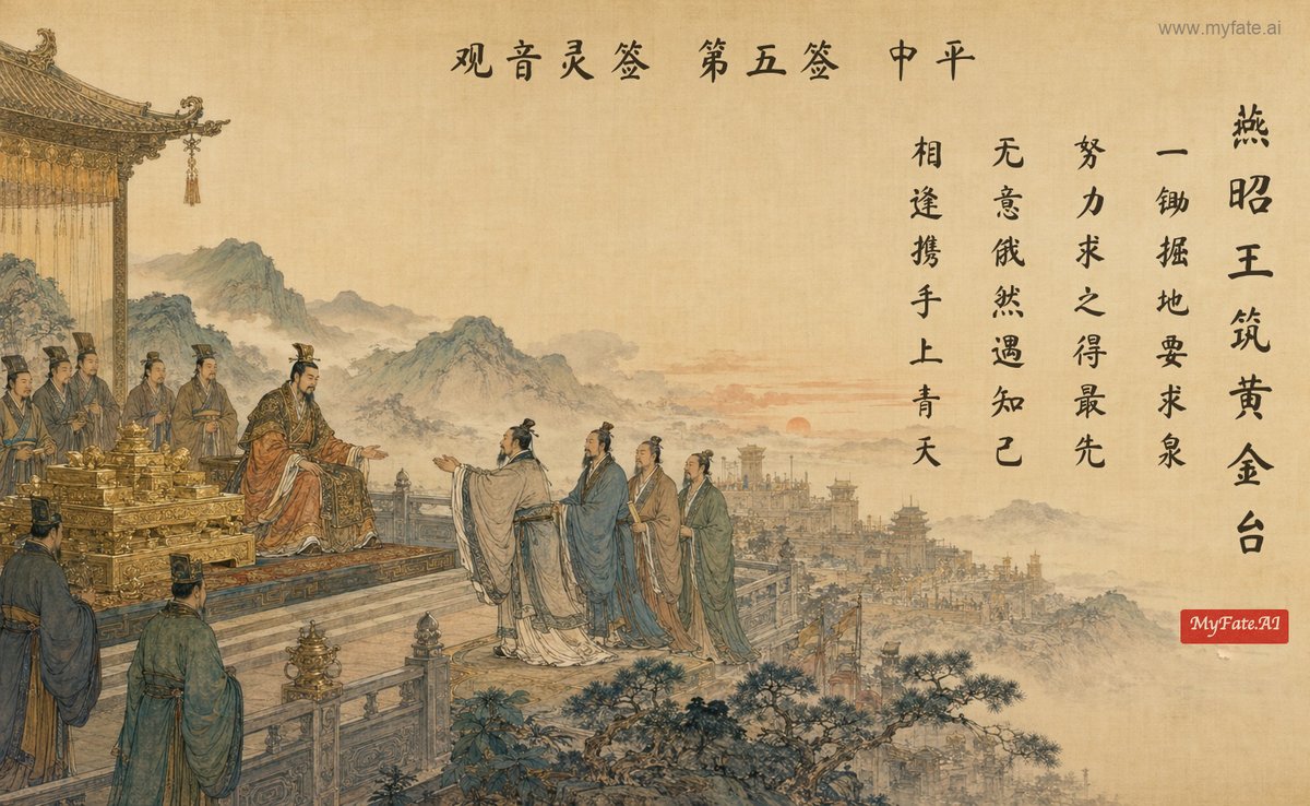 King Zhao of Yan Builds the Golden Terrace — illustration with Chinese inscription
