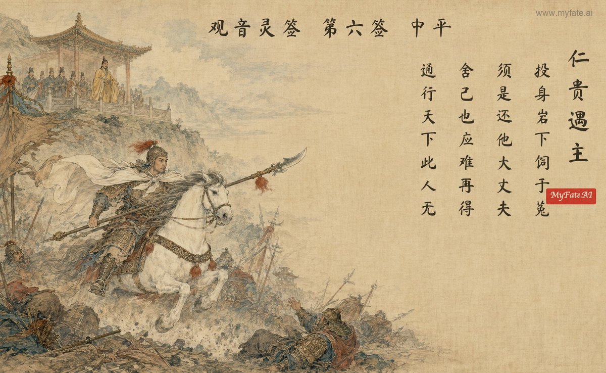 Xue Rengui meets his lord — illustration with Chinese inscription