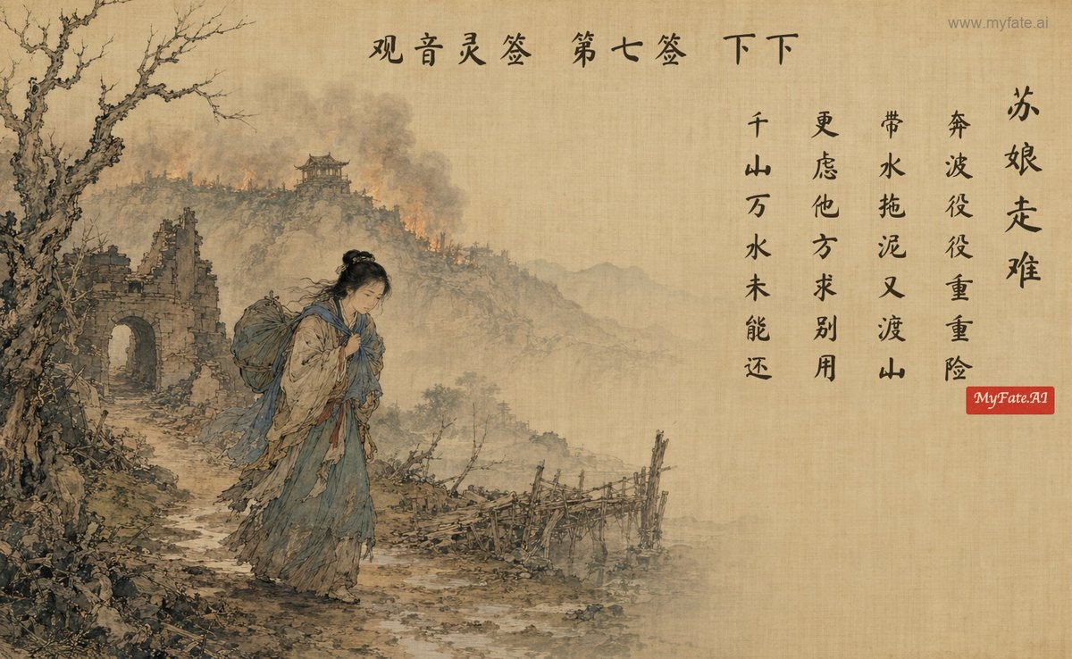 Lady Su flees danger — illustration with Chinese inscription