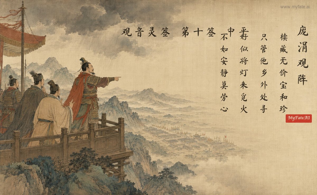 Pang Juan surveys the formation — illustration with Chinese inscription