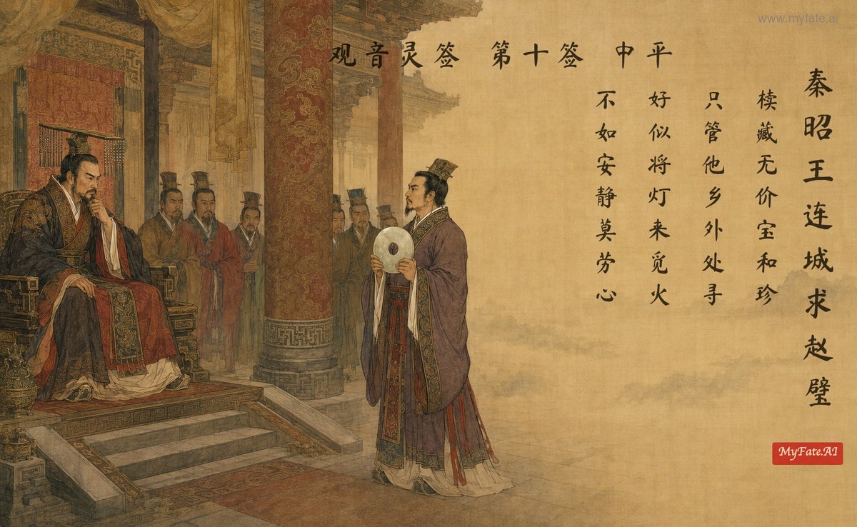 King Zhaoxiang of Qin Offers Cities for Zhao's Jade — illustration with Chinese inscription