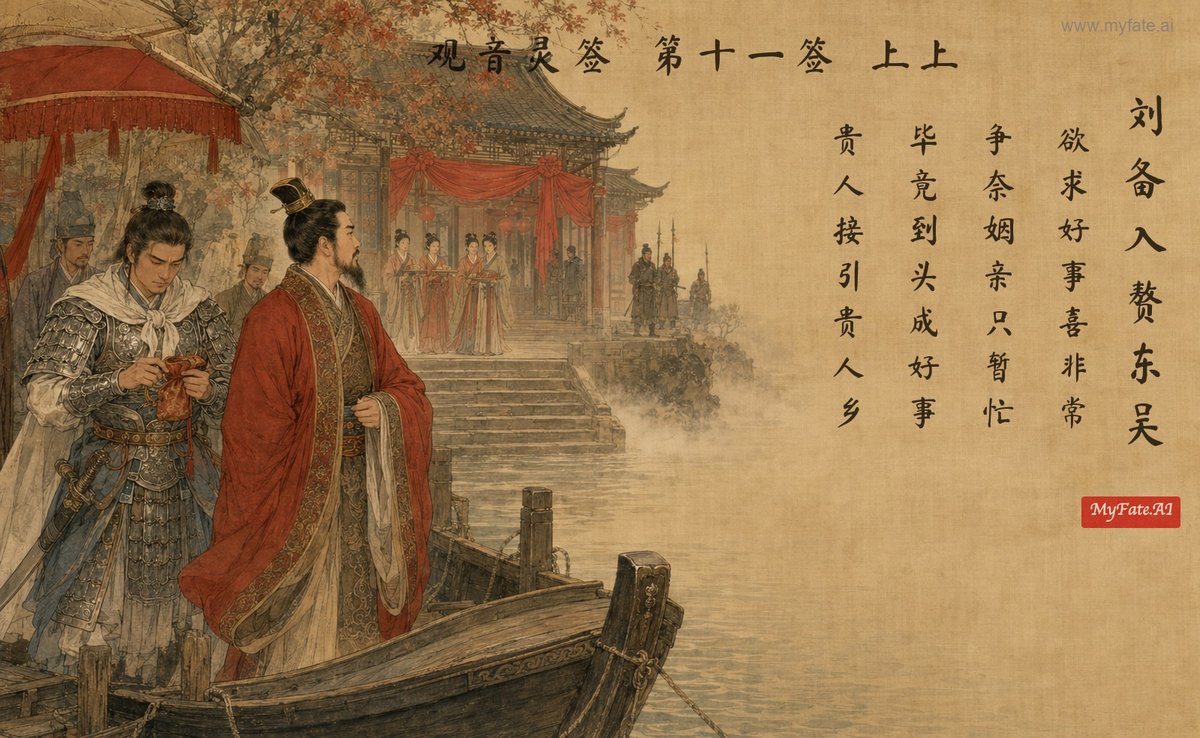 Liu Bei Marries into the Ruling Family of Eastern Wu — illustration with Chinese inscription
