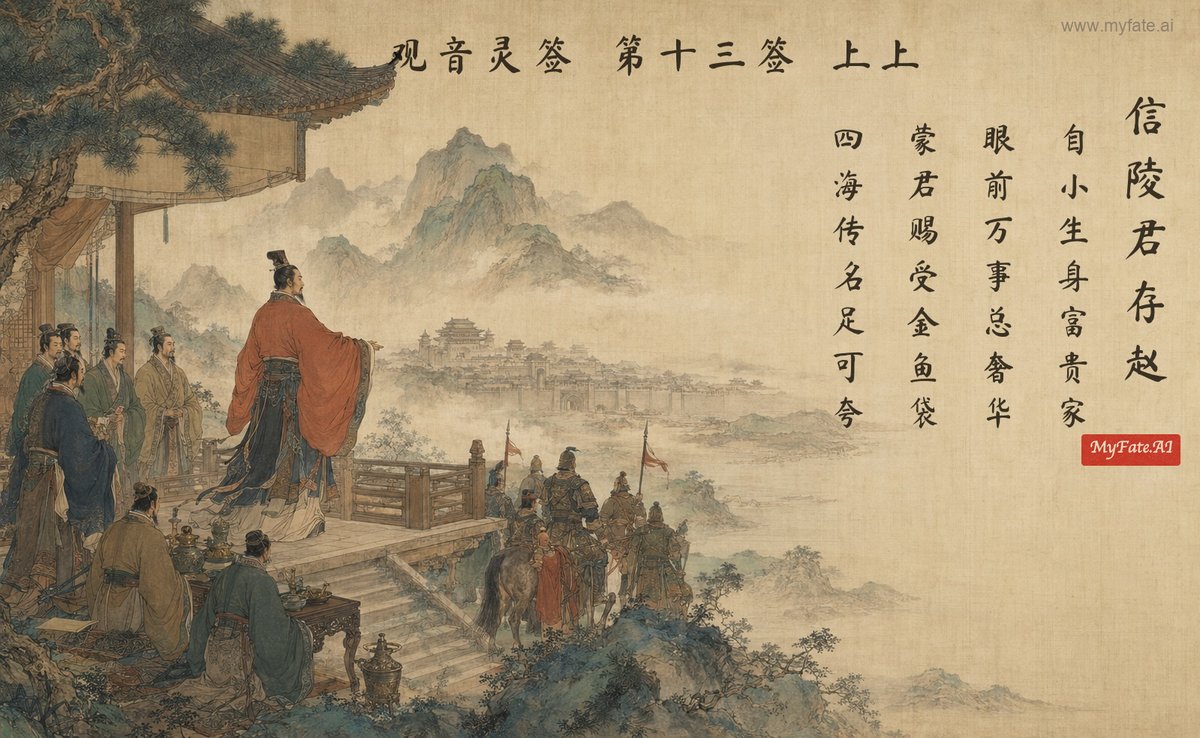 Lord Xinling Saves Zhao — illustration with Chinese inscription