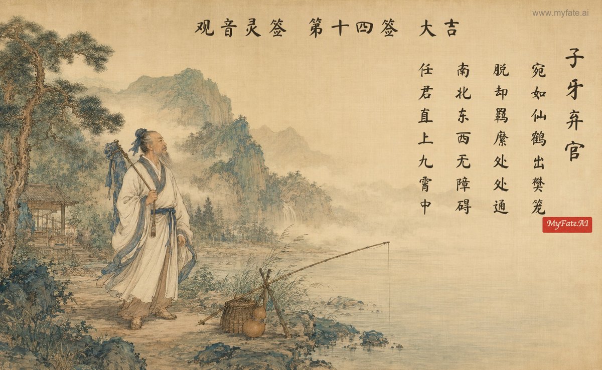 Jiang Ziya quits his post — illustration with Chinese inscription