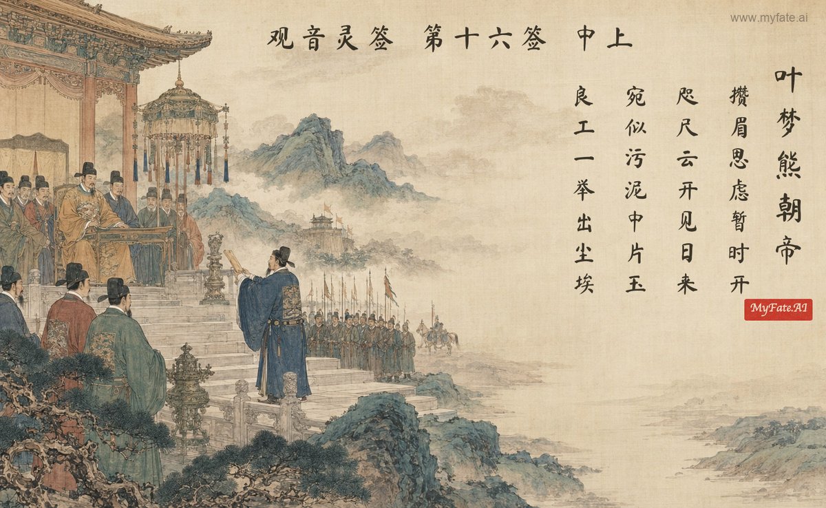 Ye Mengxiong attends the imperial court — illustration with Chinese inscription
