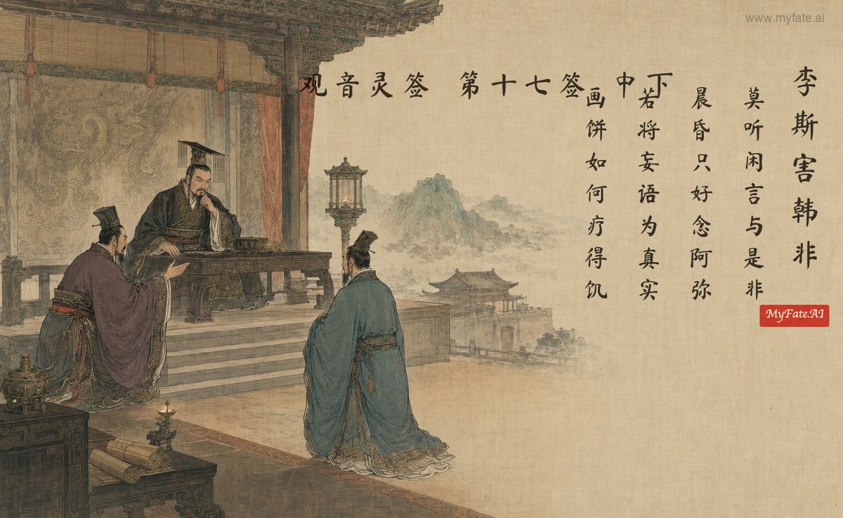 李斯、韓非を害す — 典故の挿絵(中国語の題字入り)