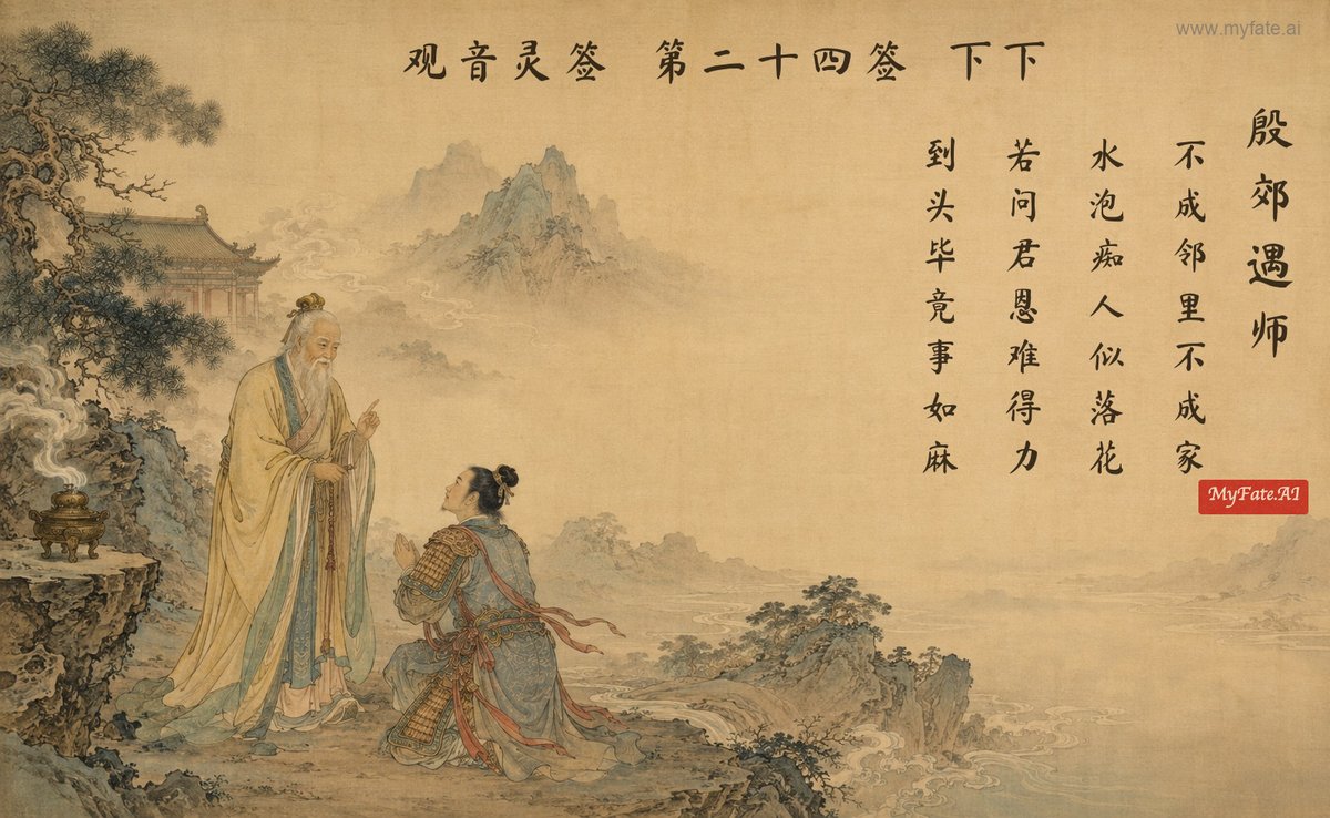 Yin Jiao meets his master — illustration with Chinese inscription