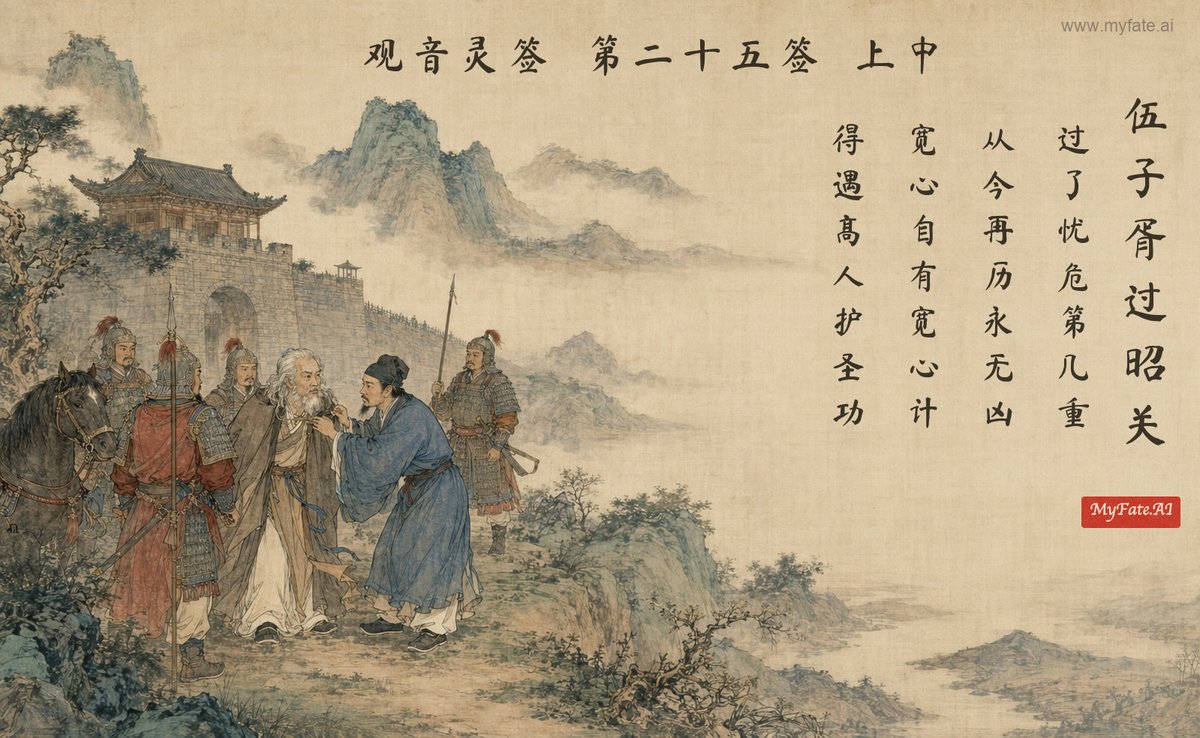 Wu Zixu crosses Zhao Pass — illustration with Chinese inscription