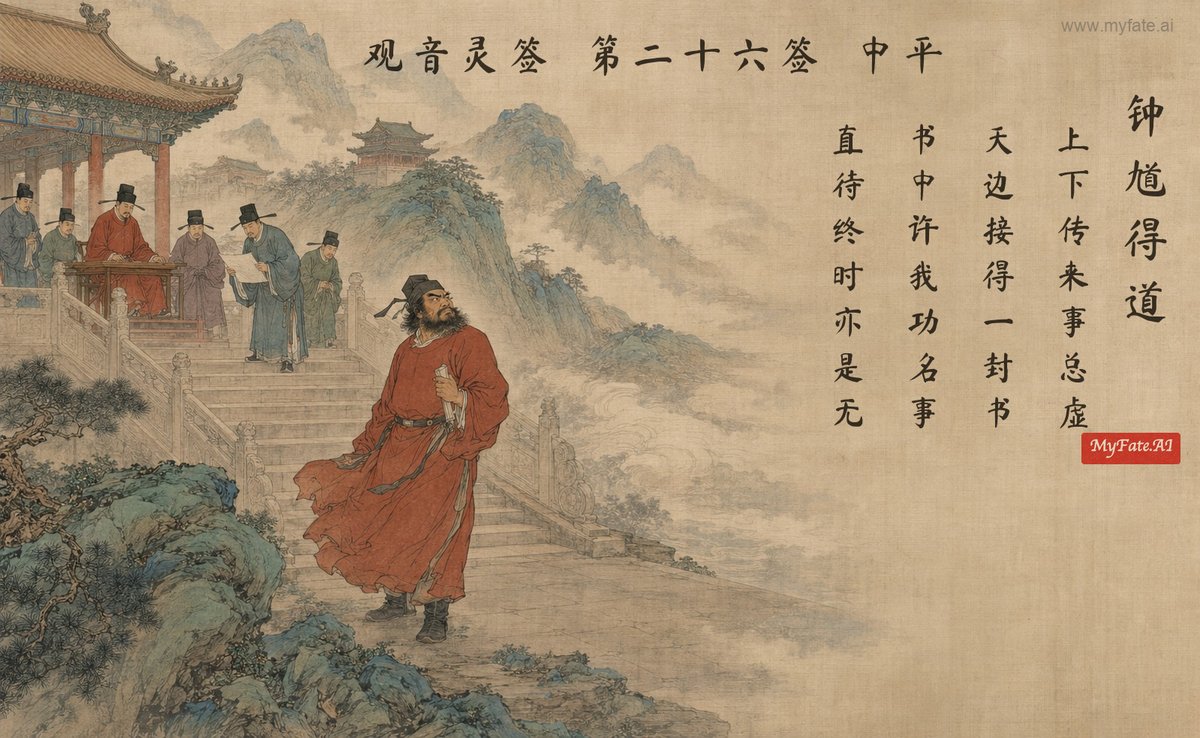 Zhong Kui attains divinity — illustration with Chinese inscription