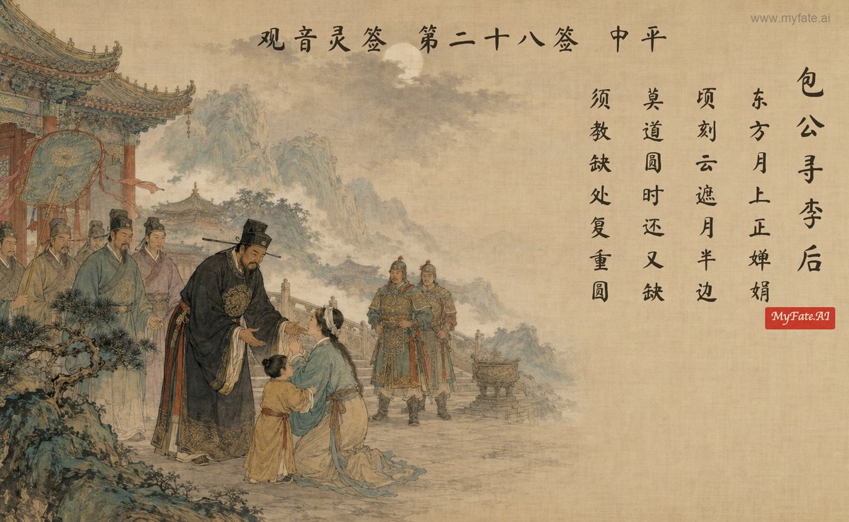 Judge Bao seeks Empress Li — illustration with Chinese inscription