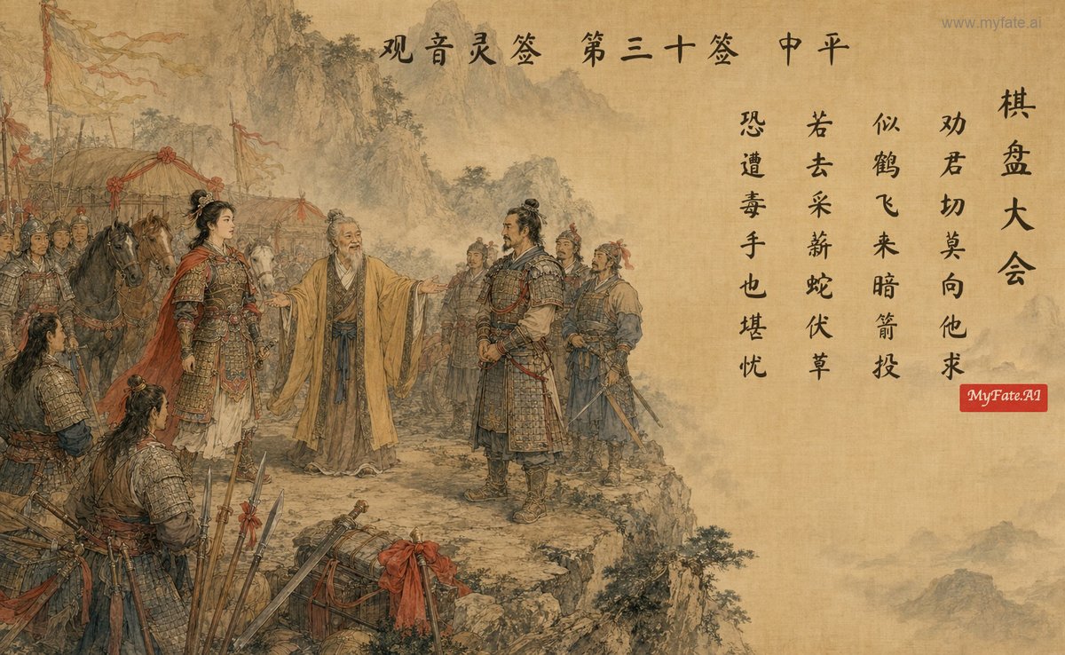 盤上の大勝負 — 典故の挿絵(中国語の題字入り)