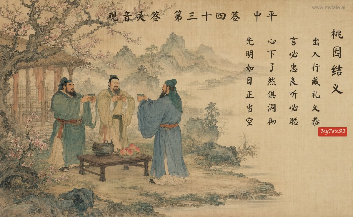 Peach Garden oath — illustration with Chinese inscription
