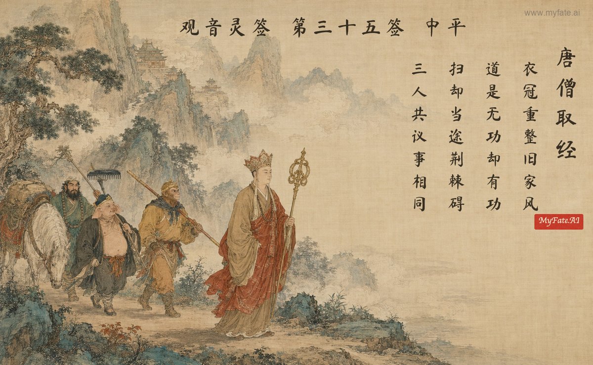三蔵法師が経典を求める — 典故の挿絵(中国語の題字入り)