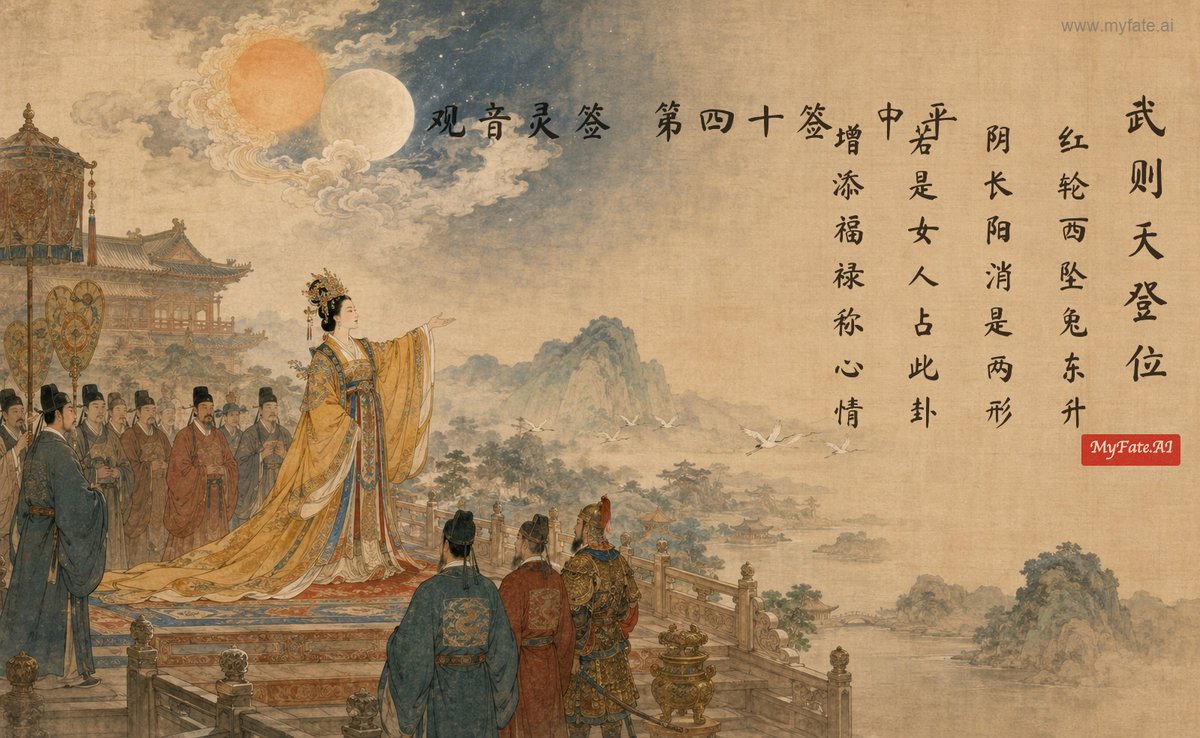 武則天が即位する — 典故の挿絵(中国語の題字入り)
