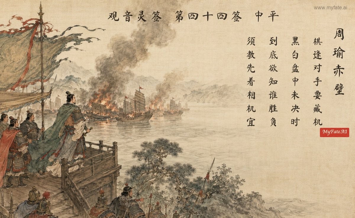 Zhou Yu at Red Cliffs — illustration with Chinese inscription
