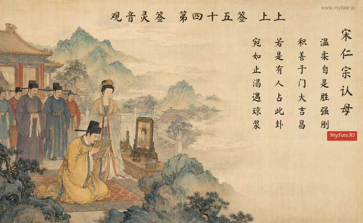 Emperor Renzong acknowledges his mother — illustration with Chinese inscription