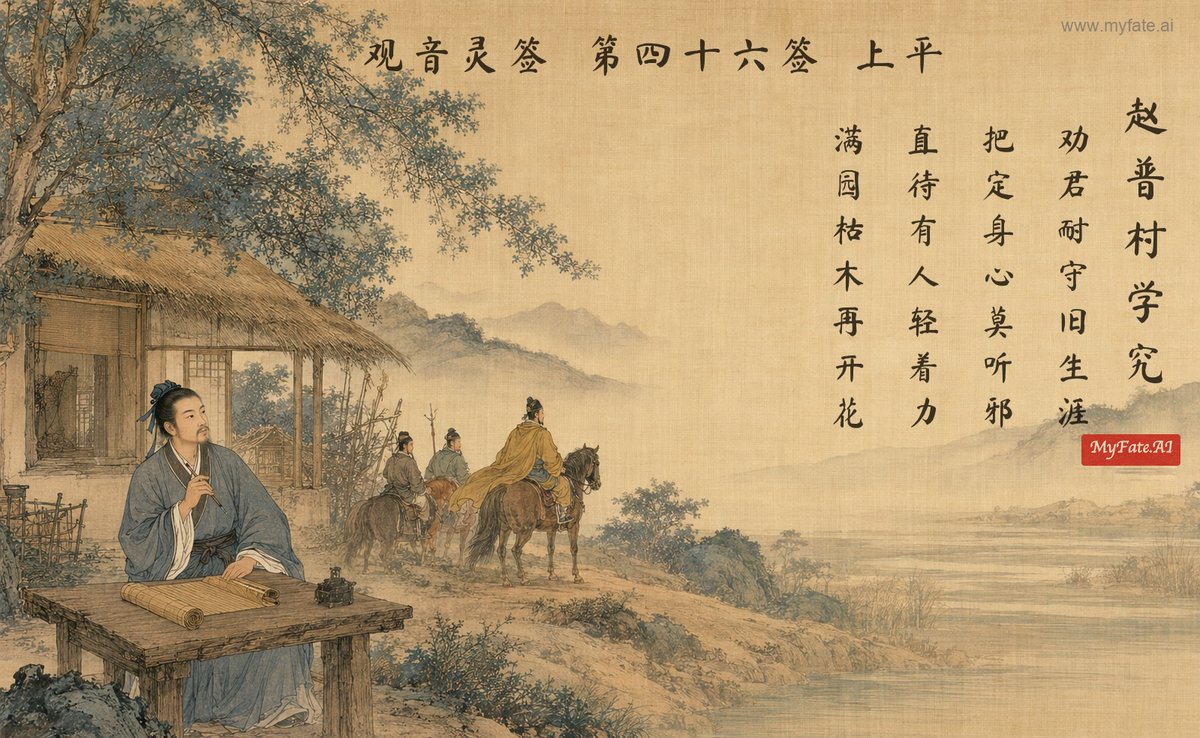 趙普、村の学究 — 典故の挿絵（中国語の題字入り）