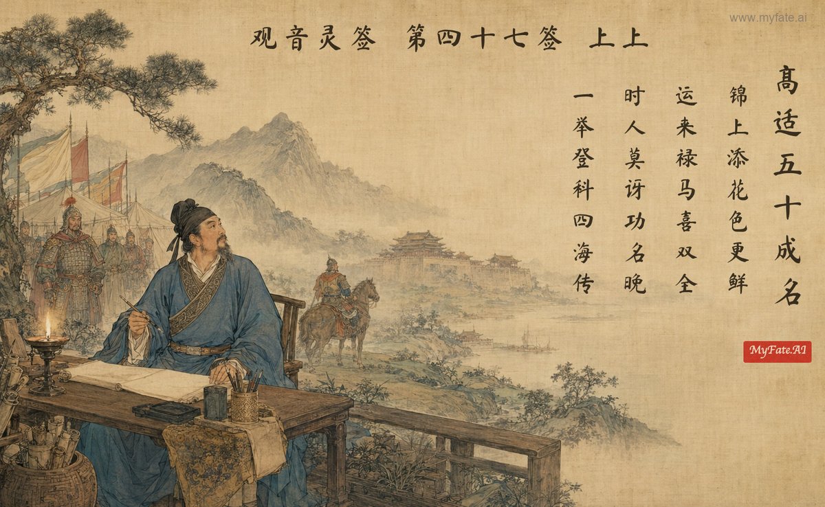 Gao Shi Finds Fame at Fifty — illustration with Chinese inscription