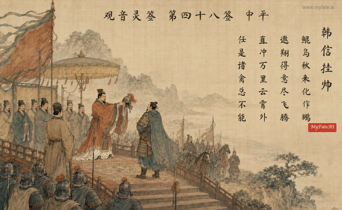 한신이 대장군에 오르다 — 전고 삽화(중국어 제자 포함)