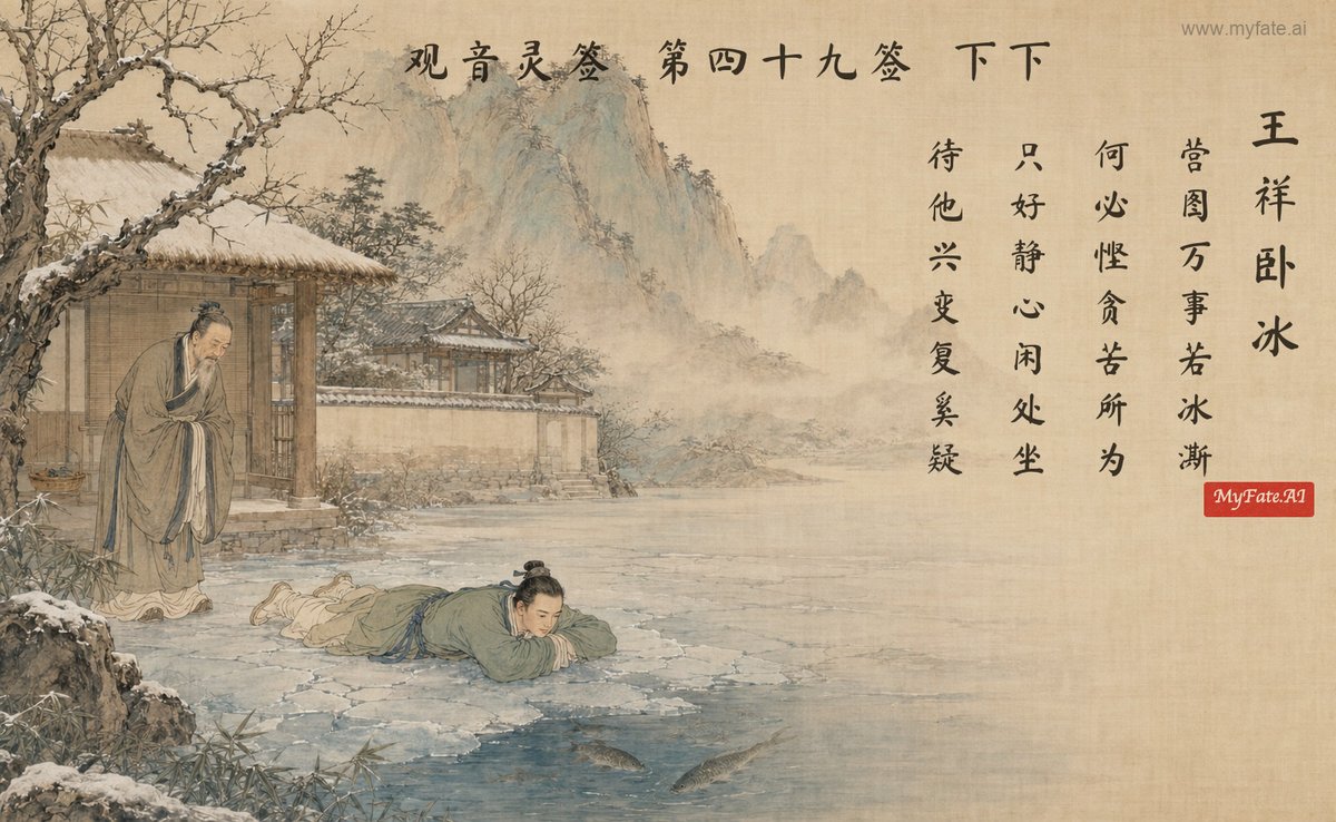 Wang Xiang lies on the ice — illustration with Chinese inscription