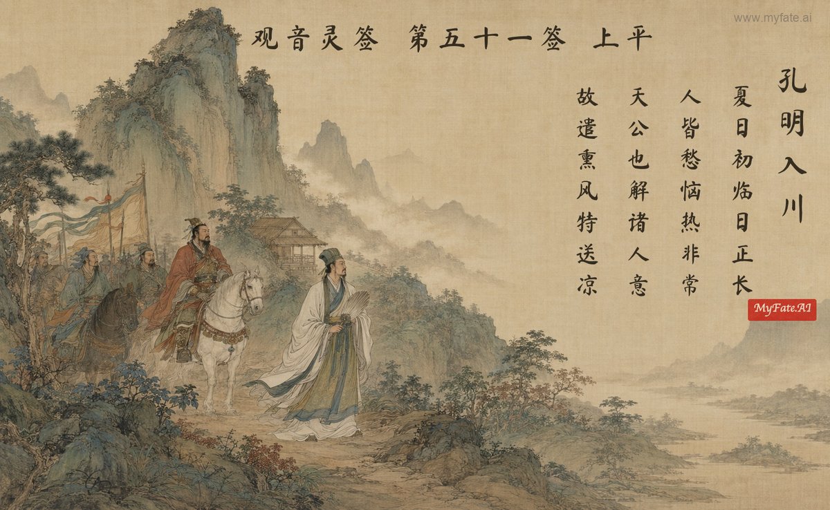 Kongming enters Sichuan — illustration with Chinese inscription