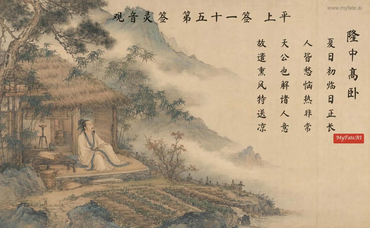 Kongming Rests in Longzhong — illustration with Chinese inscription