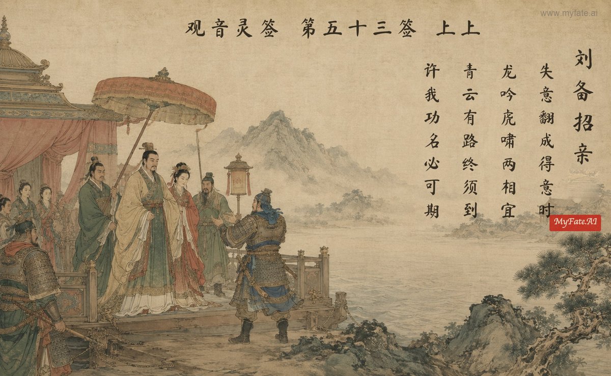 Liu Bei is taken as a bridegroom — illustration with Chinese inscription