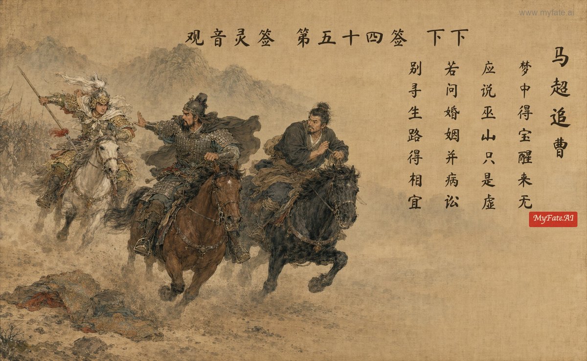 마초가 조조를 추격하다 — 전고 삽화(중국어 제자 포함)