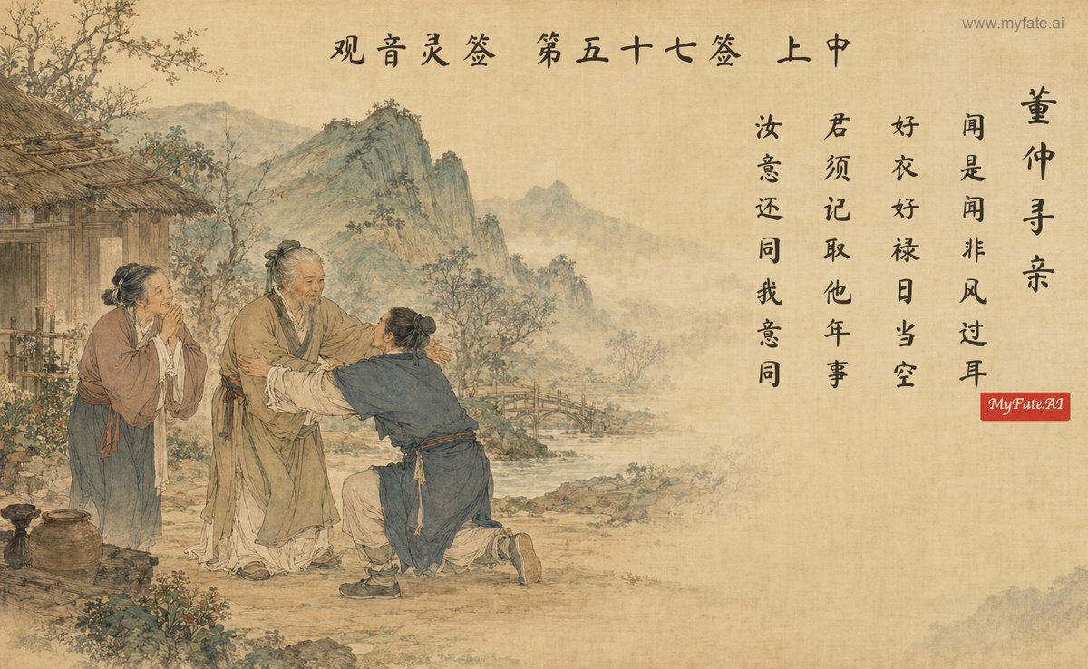 Dong Zhong seeks his family — illustration with Chinese inscription