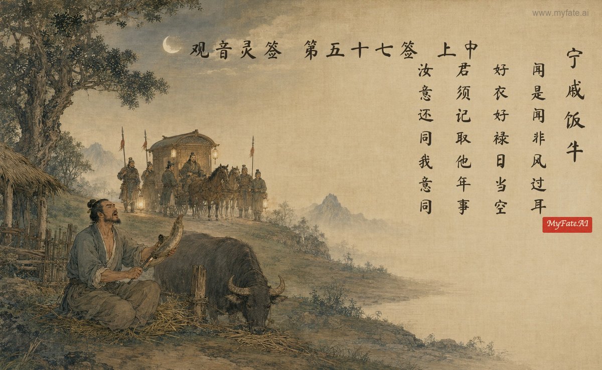 Ning Qi Tends Cattle — illustration with Chinese inscription
