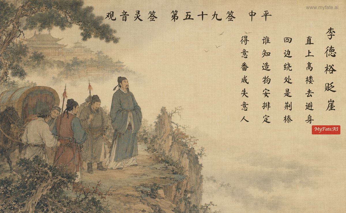 Li Deyu Exiled to Yaizhou — illustration with Chinese inscription