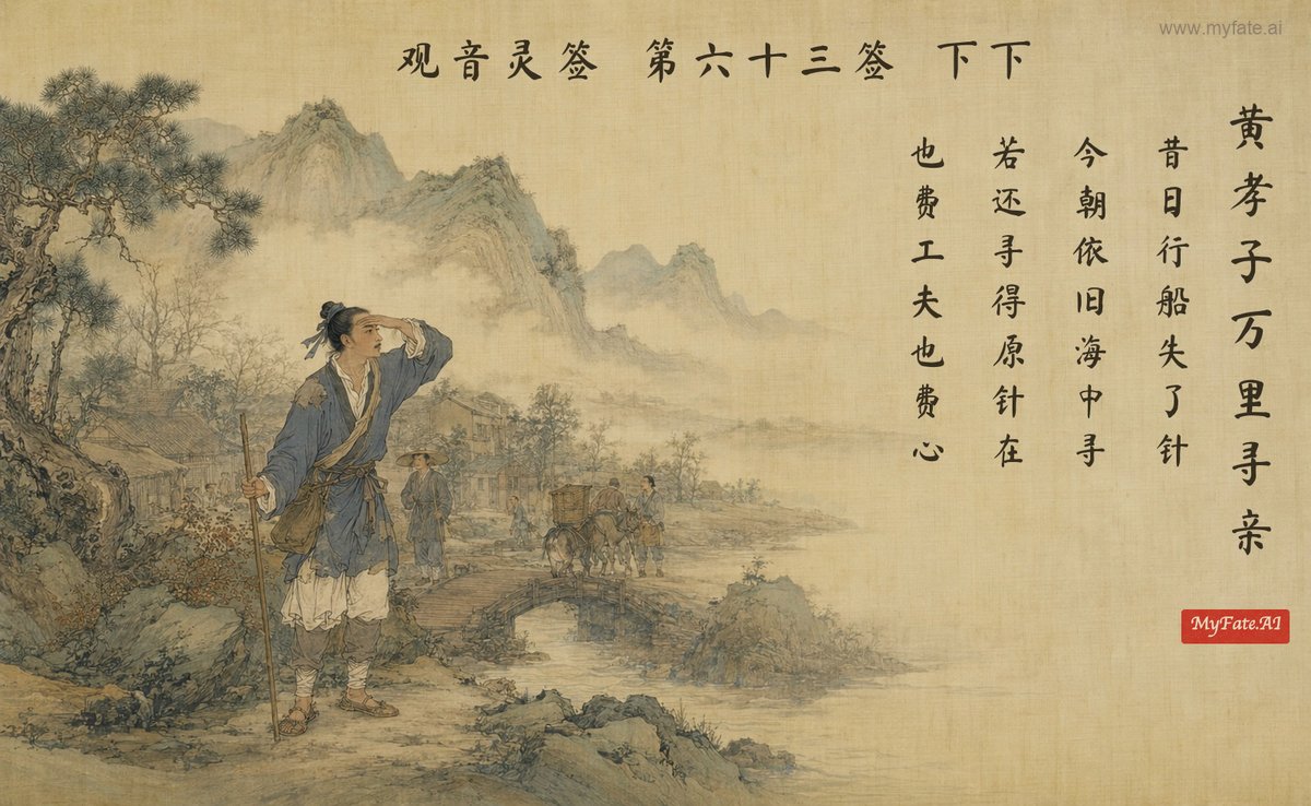 黄孝子、万里を越え親を探す — 典故の挿絵(中国語の題字入り)