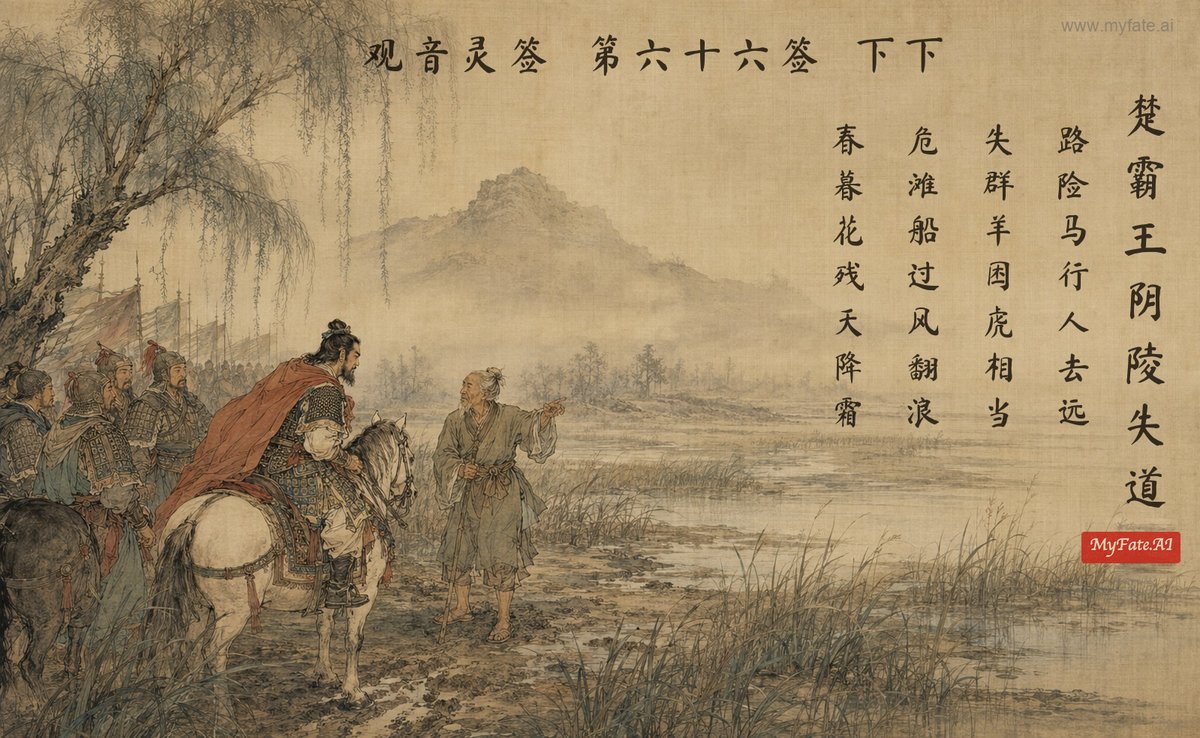 楚の覇王、陰陵で道を失う — 典故の挿絵(中国語の題字入り)