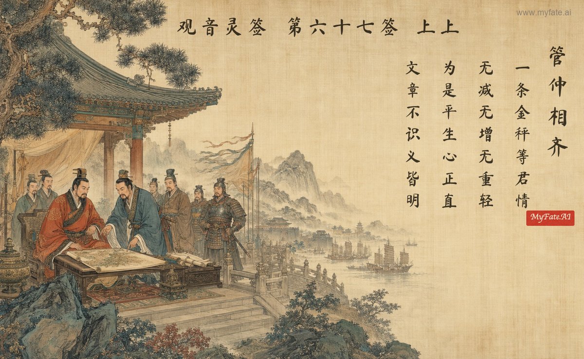 Guan Zhong Serves as Chancellor of Qi — illustration with Chinese inscription