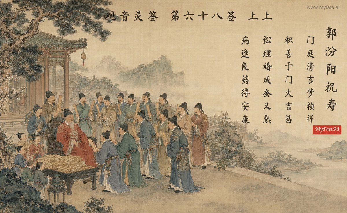 Birthday feast for Guo Fenyang — illustration with Chinese inscription