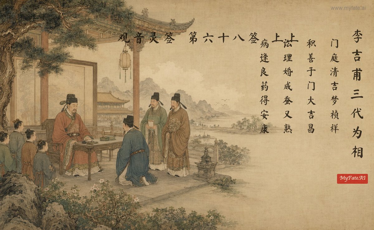 Li Jifu: Three Generations of Chancellors — illustration with Chinese inscription