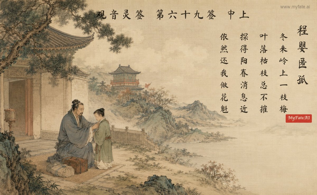 程嬰、孤児を匿う — 典故の挿絵（中国語の題字入り）