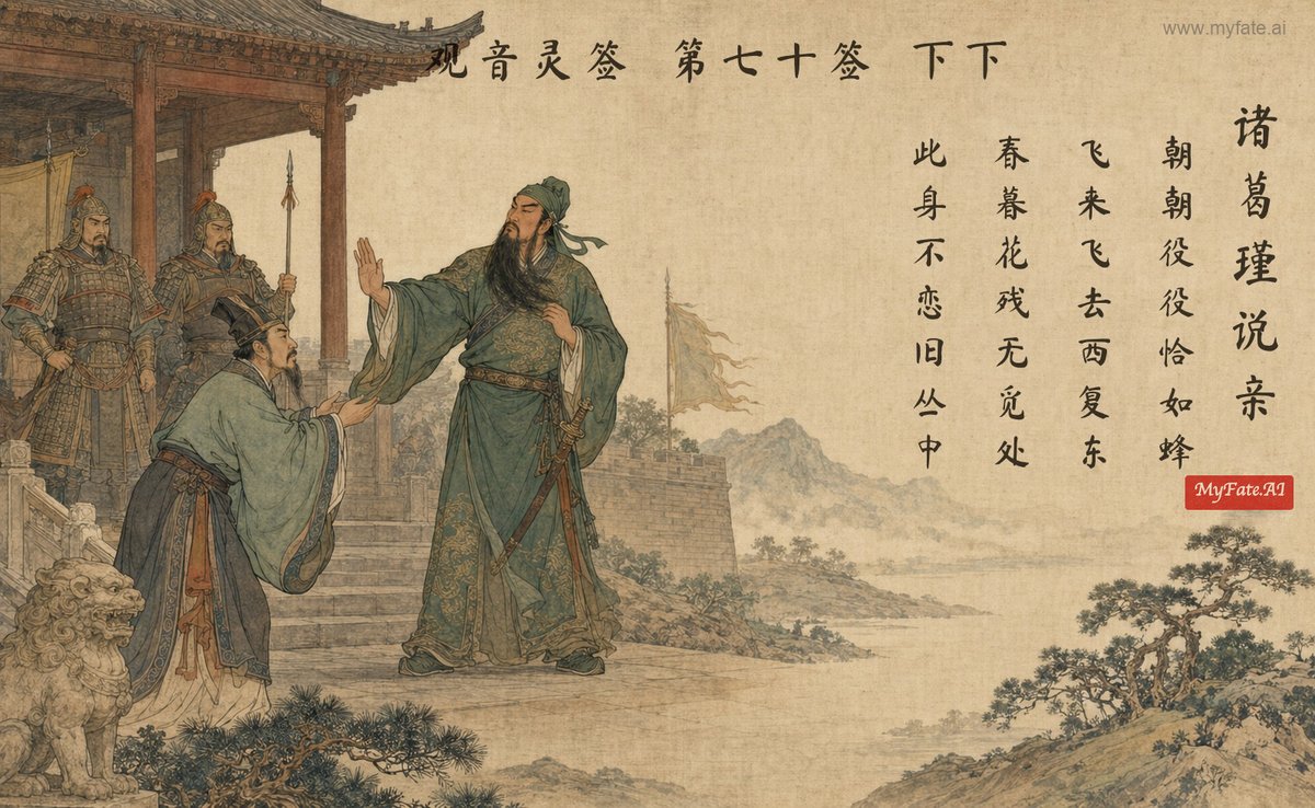 Zhuge Jin’s Marriage Proposal — illustration with Chinese inscription