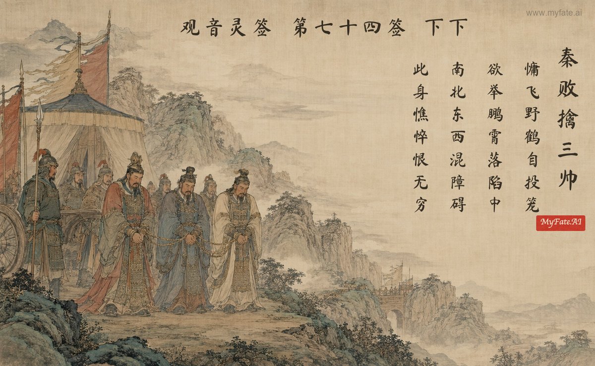 Qin routed, its three commanders captured — illustration with Chinese inscription
