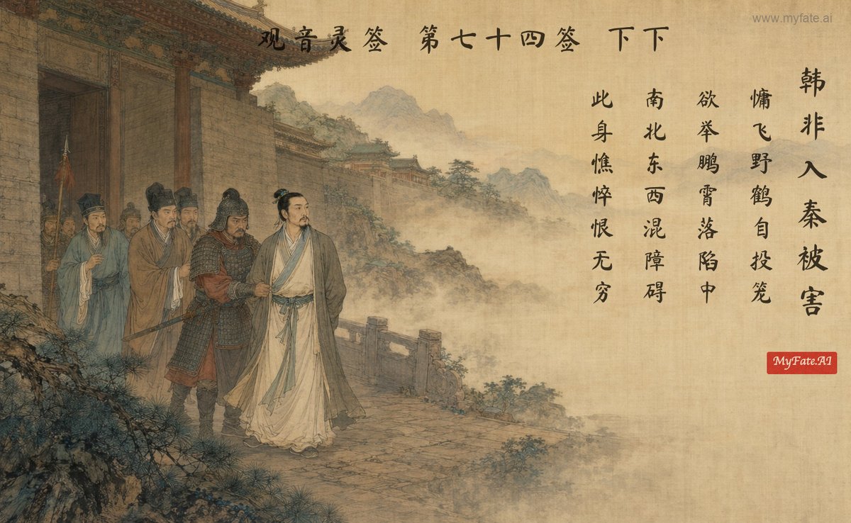 Han Fei Enters Qin and Is Killed — illustration with Chinese inscription