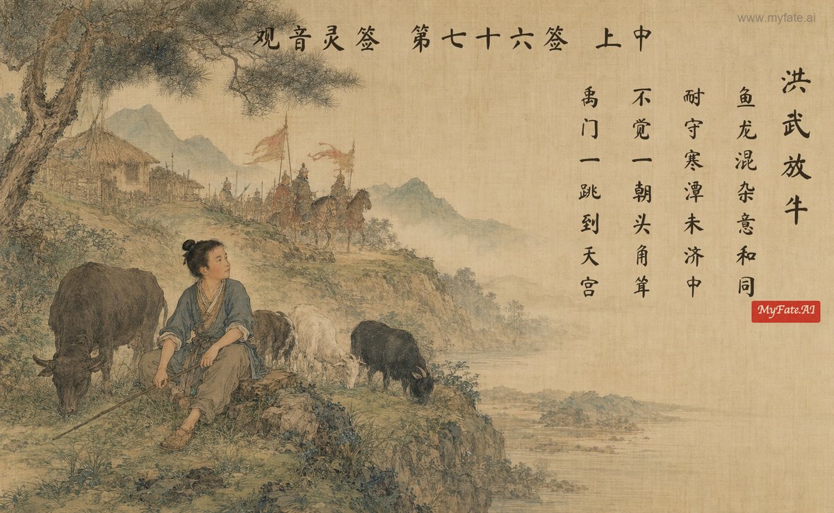 Hongwu herds cattle — illustration with Chinese inscription