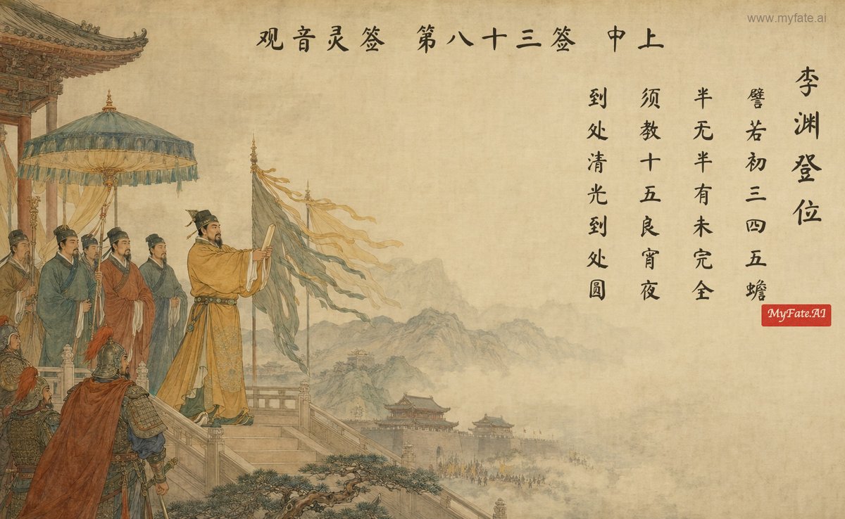 이연이 제위에 오르다 — 전고 삽화(중국어 제자 포함)