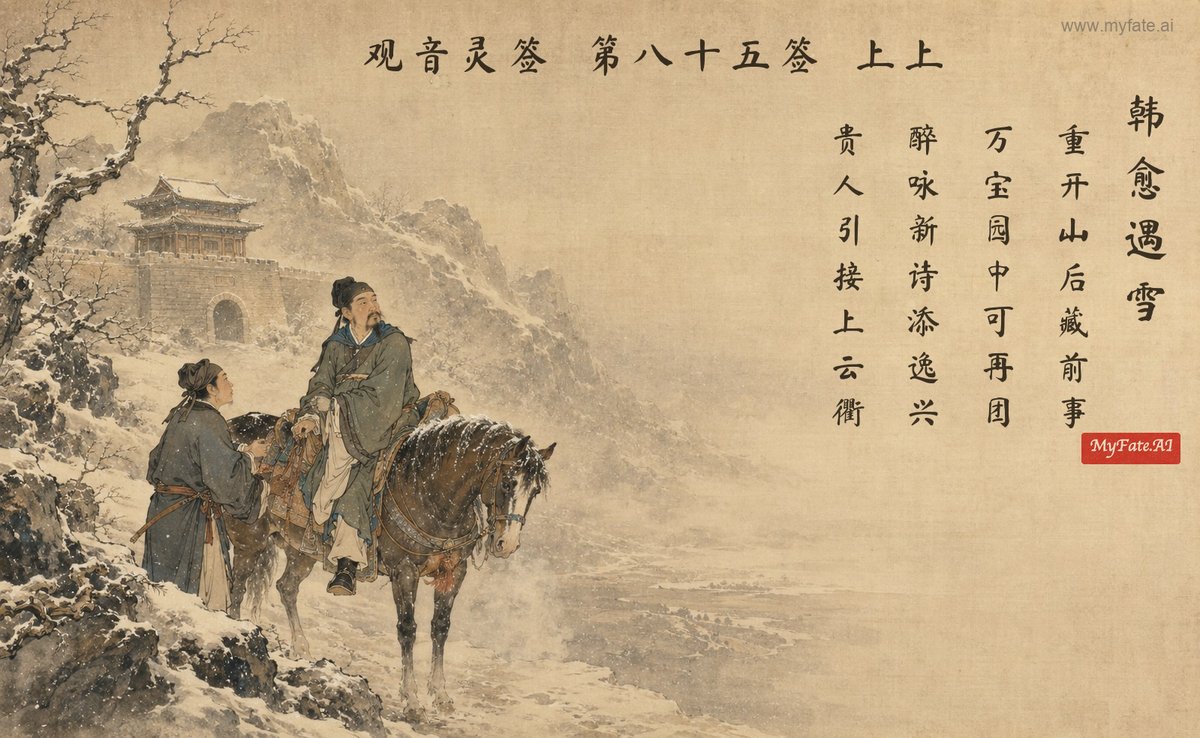 Han Yu caught in snow — illustration with Chinese inscription