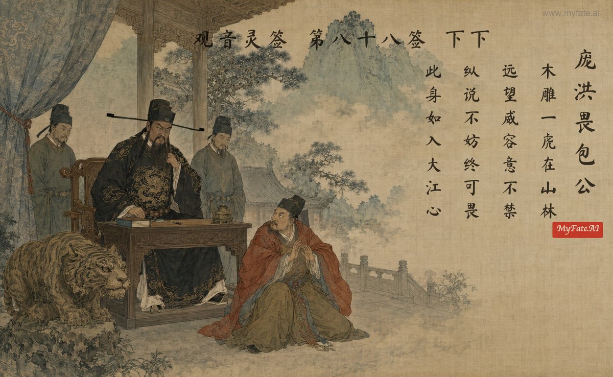 Pang Hong fears Judge Bao — illustration with Chinese inscription