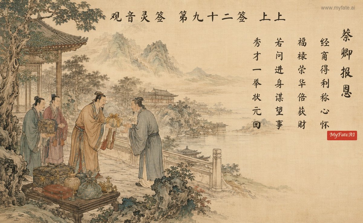Cai Qing repays a kindness — illustration with Chinese inscription