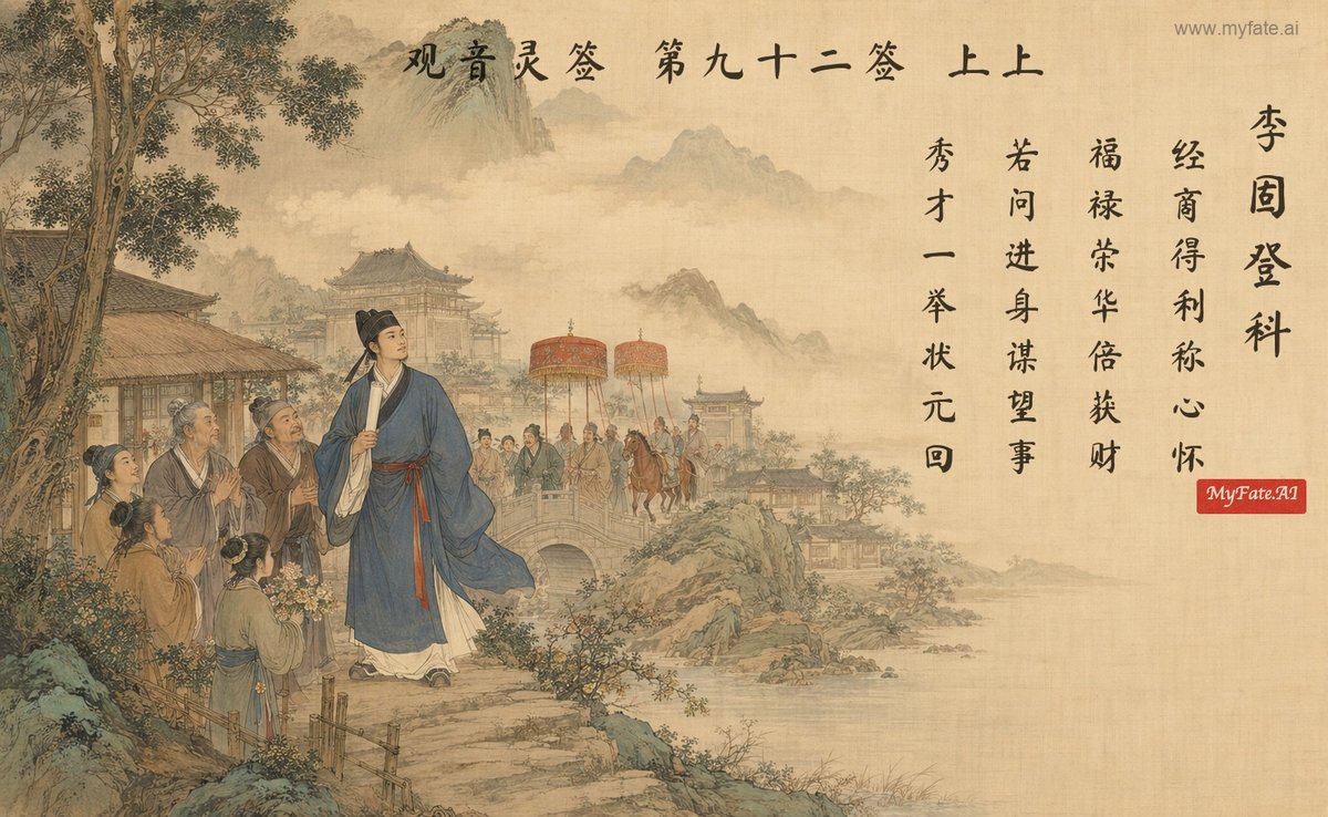 Li Gu Passes the Imperial Examination — illustration with Chinese inscription