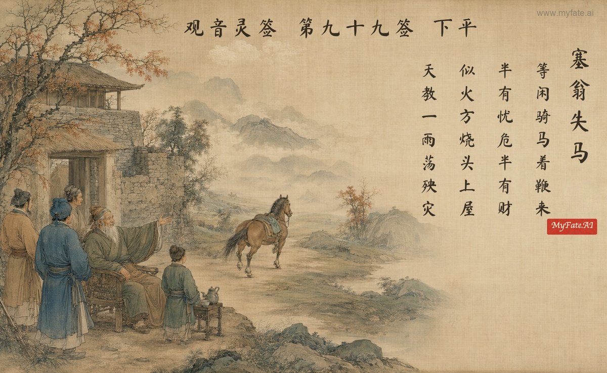 새옹이 말을 잃다 — 전고 삽화(중국어 제자 포함)